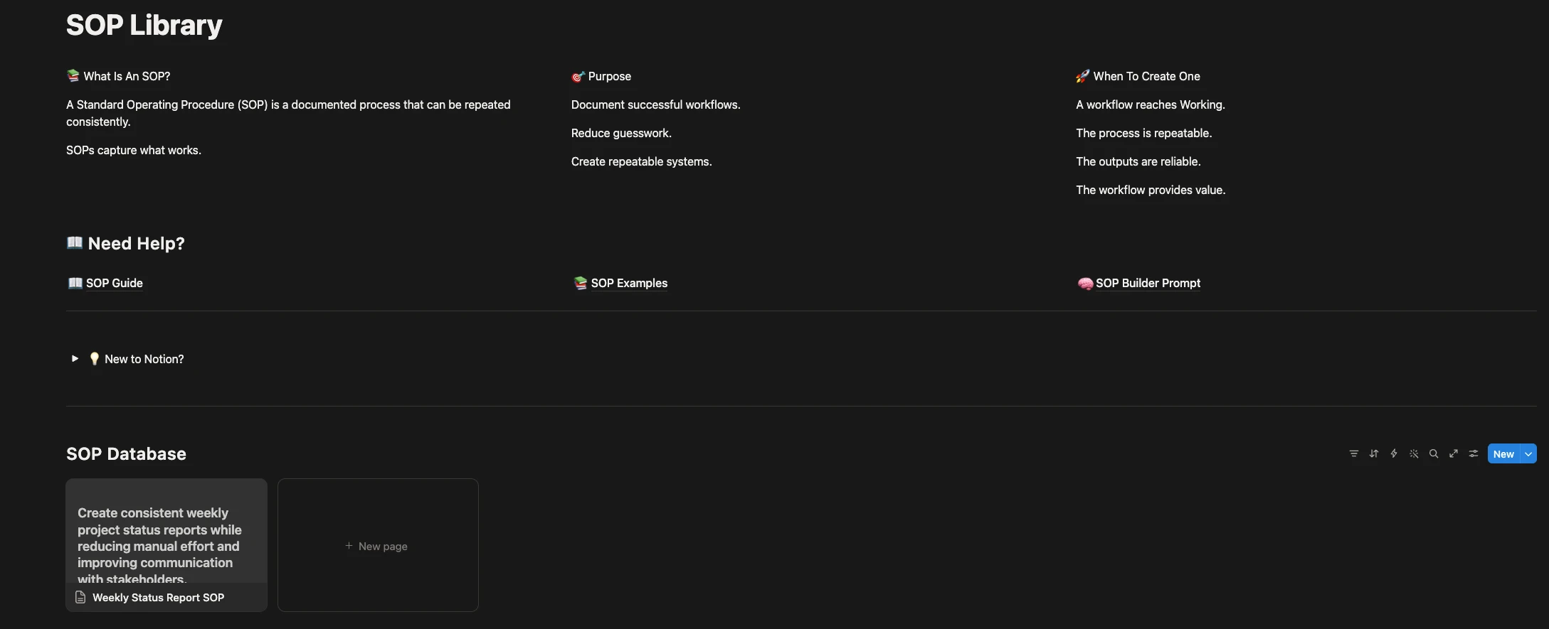 SOP Library preview showing standard operating procedure cards