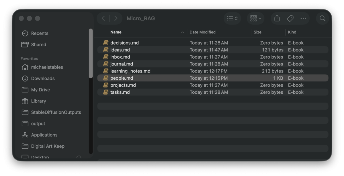 Local markdown folder structure for an AnythingLLM Ollama AI memory assistant