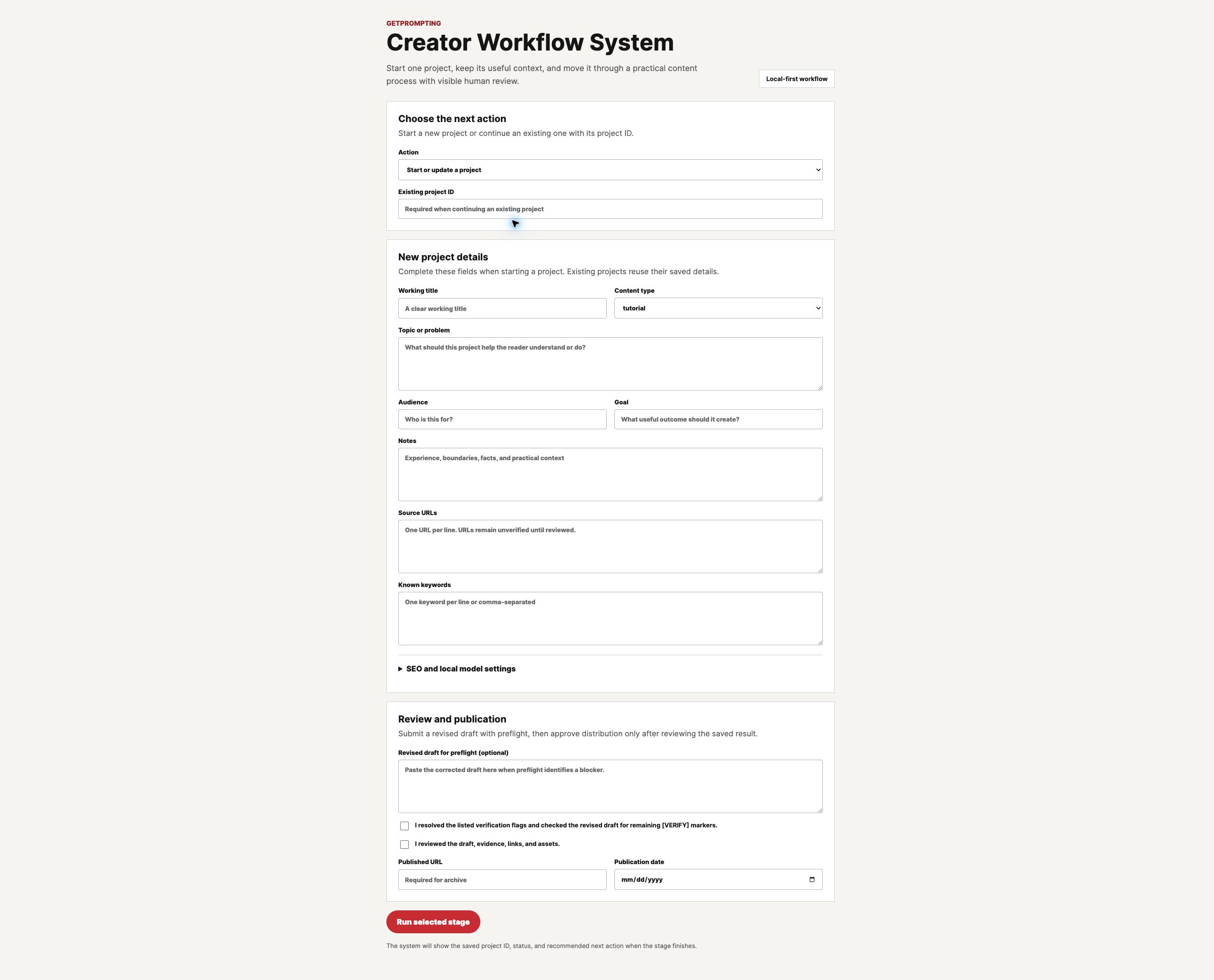 GetPrompting Creator Workflow System Command Center for routing an n8n content project