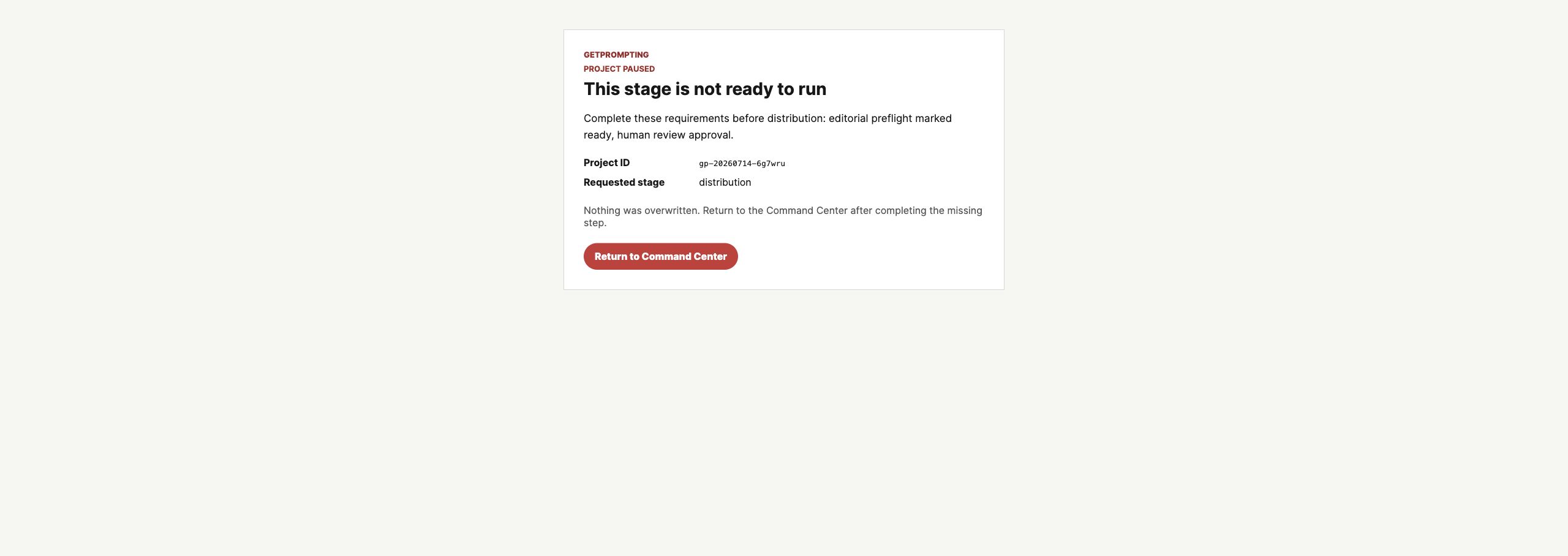 Readable blocked-state screen preventing early content distribution