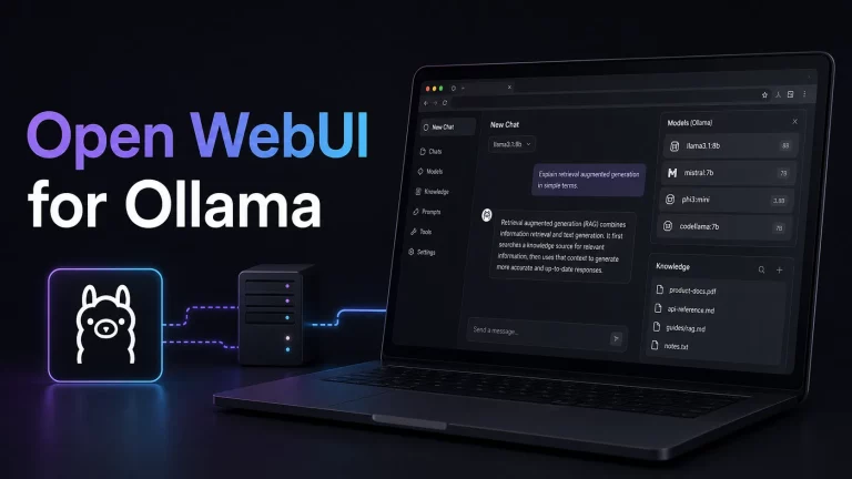 Open WebUI for Ollama feature image showing a browser-based local AI dashboard connected to local models