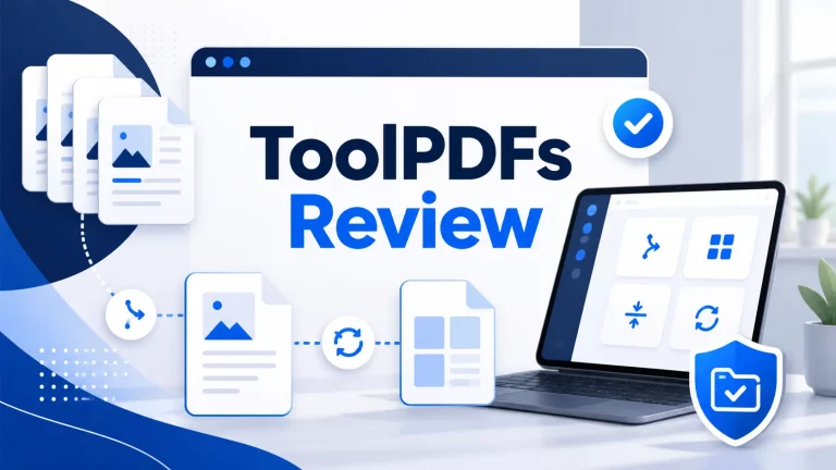 Clean GetPrompting style illustration of browser-based PDF tools with document cards, workflow nodes, and a local privacy checkmark